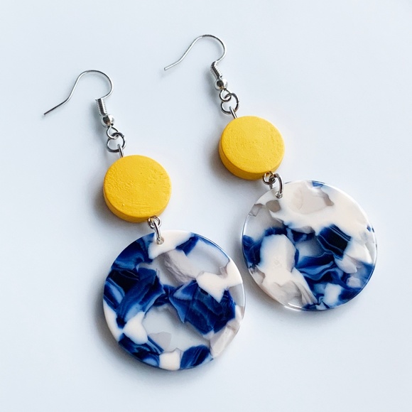 NEW "Terra" Acrylic Wooden Round Earrings (Yellow) - Picture 2 of 5